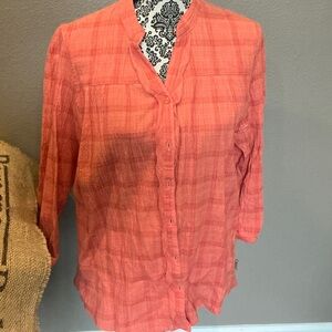 Woolrich Women's Coral Plaid Button-Down Shirt Size Large